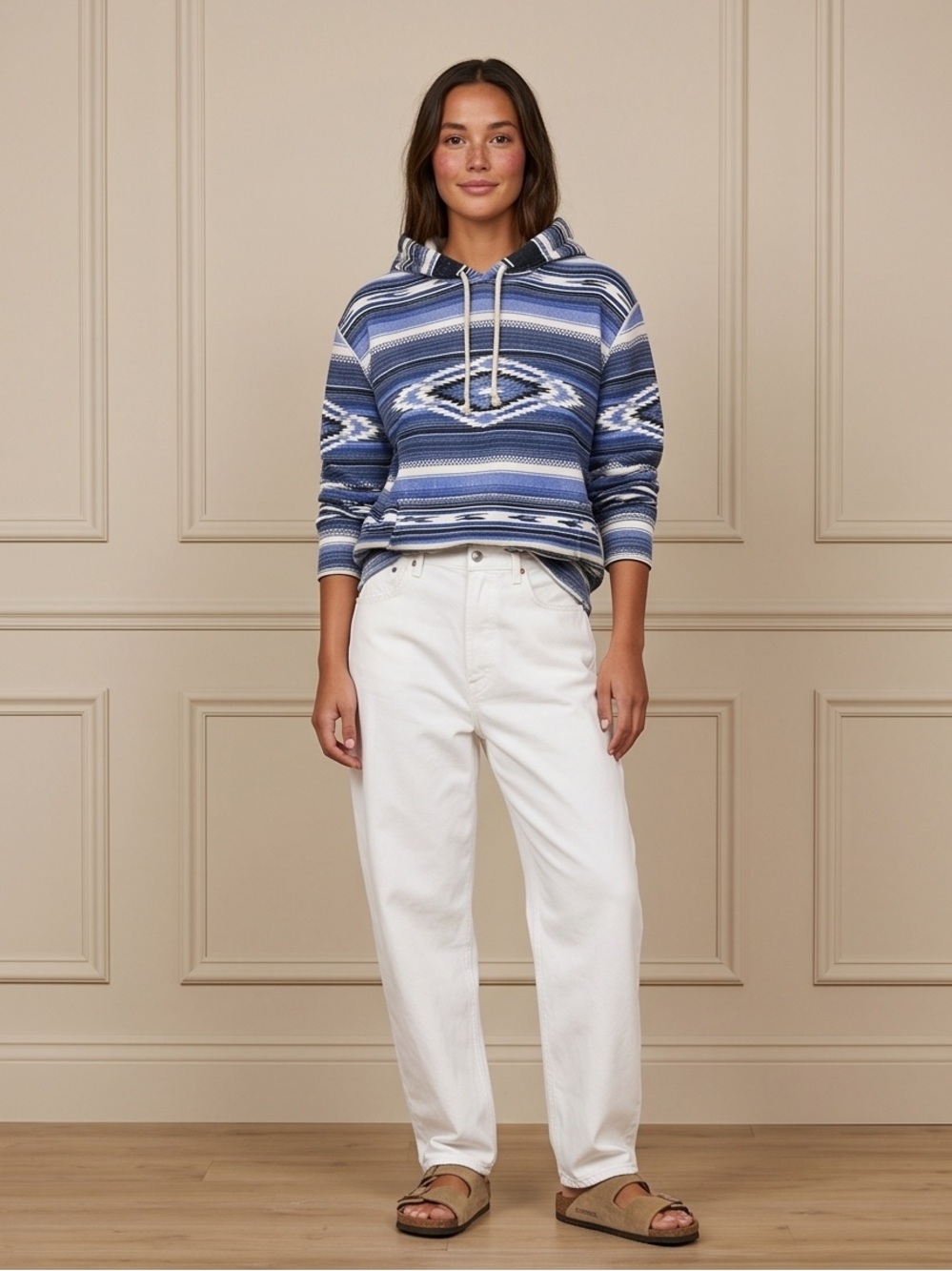 Polo by Ralph Lauren Blue & Cream Aztec-Stripe Sportsman Hooded Sweatshirt